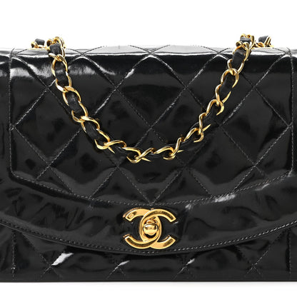Patent Quilted Small Diana Flap Black