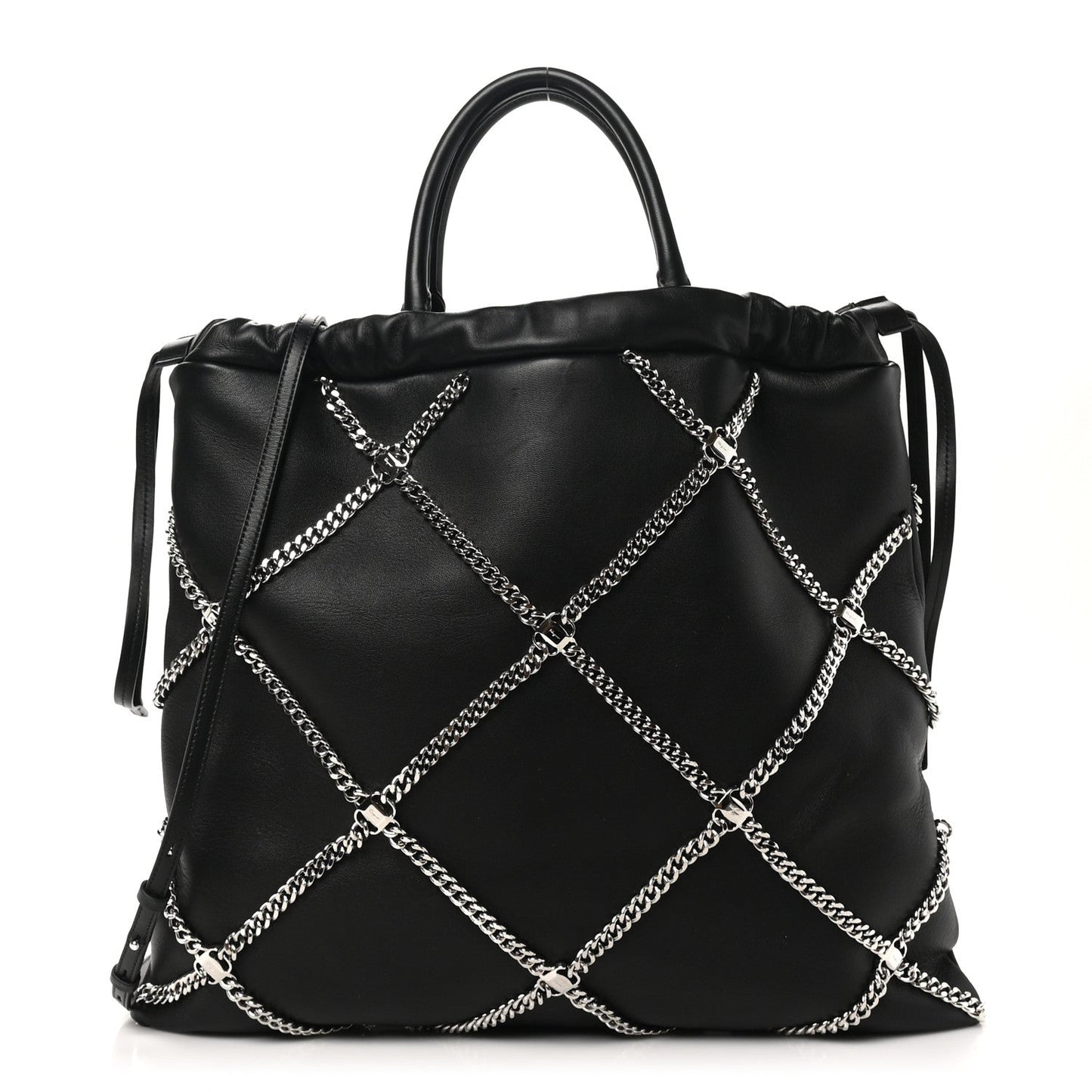 Nappa Chain Drawstring Shoulder Bag Black