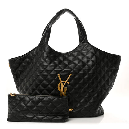 Lambskin Quilted Maxi Icare Shopping Tote Black