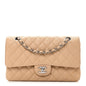 Caviar Quilted Medium Double Flap Beige