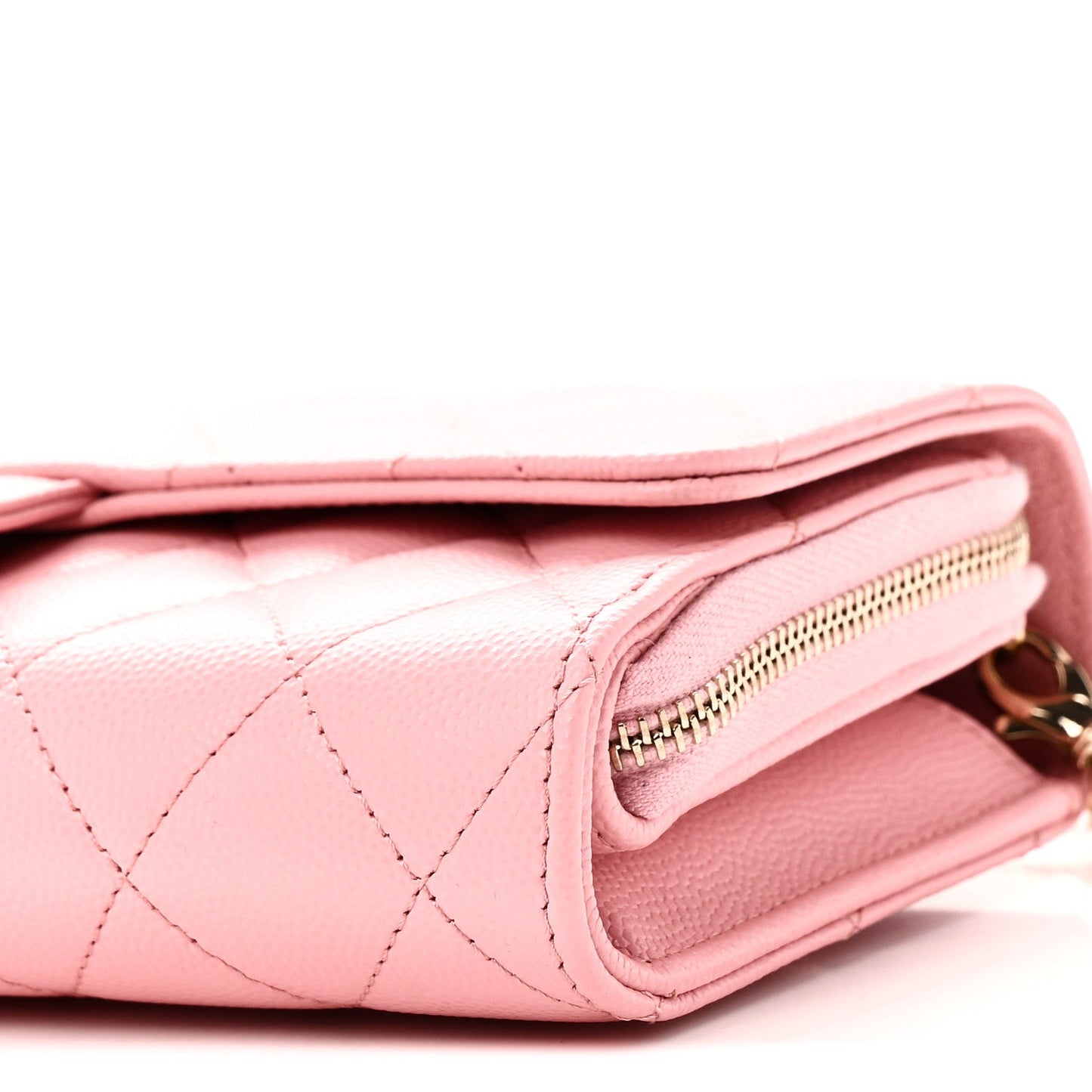 Caviar Quilted Phone Holder Wallet on Removable Chain Pink