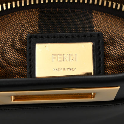 Vitello Morgan Fabric Jacquard Pequin Medium Peekaboo Iconic Satchel Black Tobacco