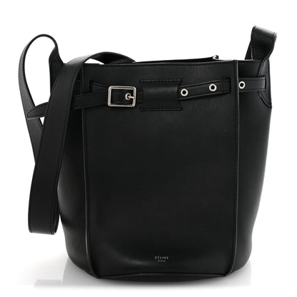 Supple Grained Calfskin Long Strap Big Bag Bucket Black