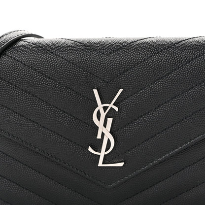 Grain De Poudre Matelasse Chevron Monogram Envelope Chain Wallet Black