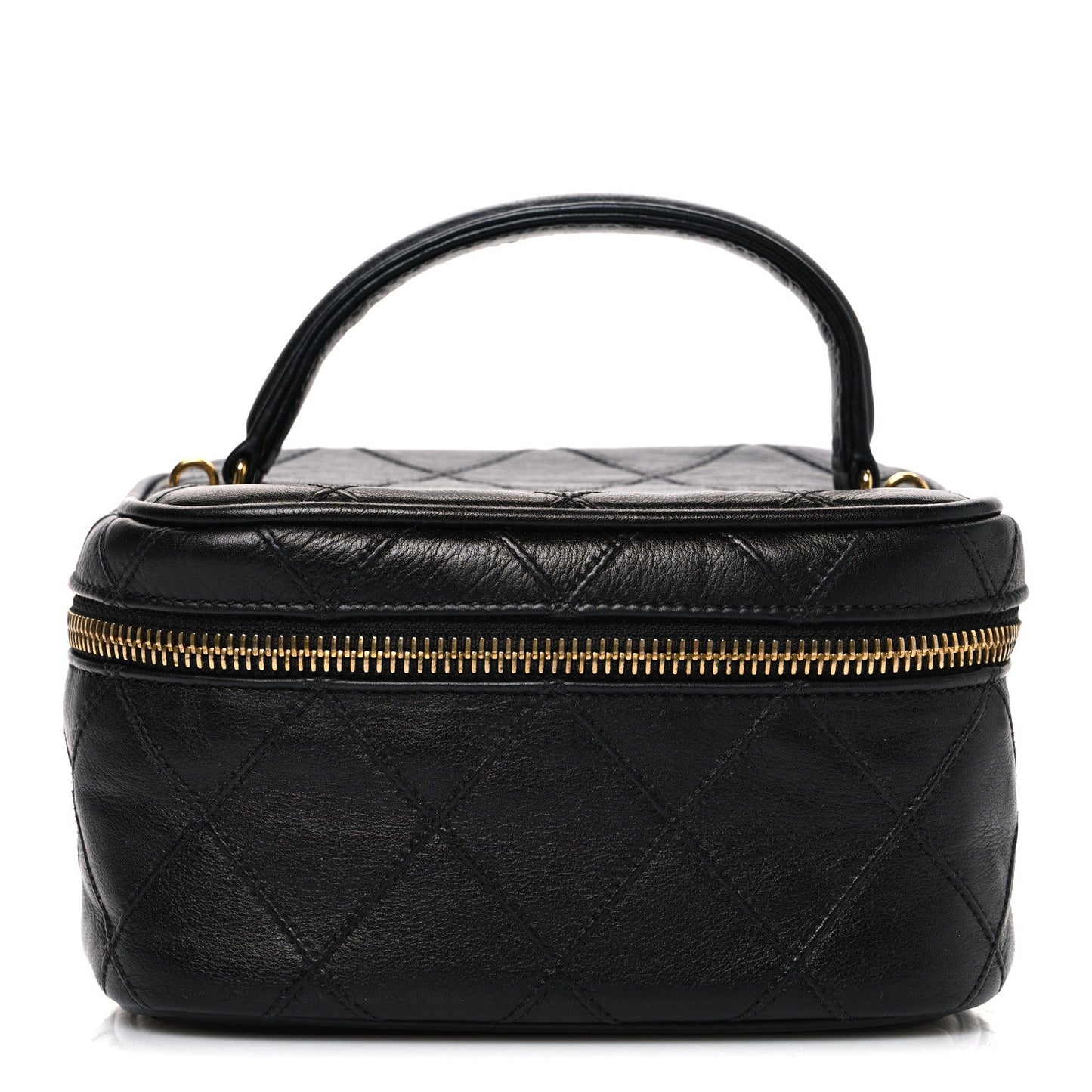 Lambskin Diamond Stitched Top Handle Vanity Case Black