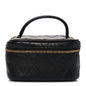 Lambskin Diamond Stitched Top Handle Vanity Case Black
