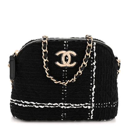 Tweed Quilted Mini Clutch With Chain Black White