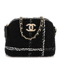 Tweed Quilted Mini Clutch With Chain Black White