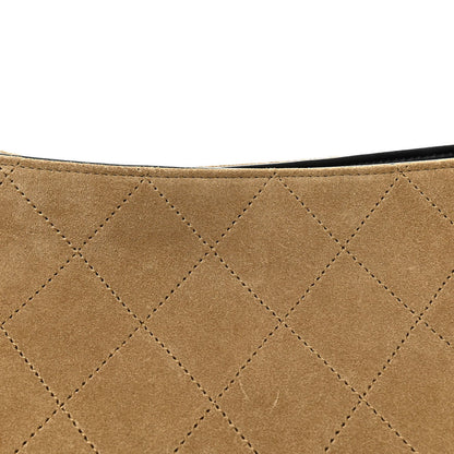 Suede Quilted Eyes On You Large Shopping Bag Beige