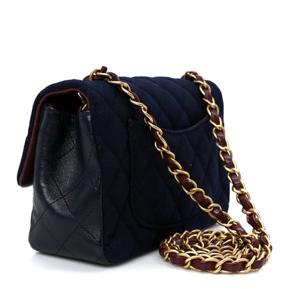 Felt Quilted Paris-Hamburg Charms Mini Rectangular Flap Black Dark Navy