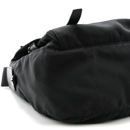 Tessuto Nylon Saffiano Double Buckle Messenger Shoulder Bag Black