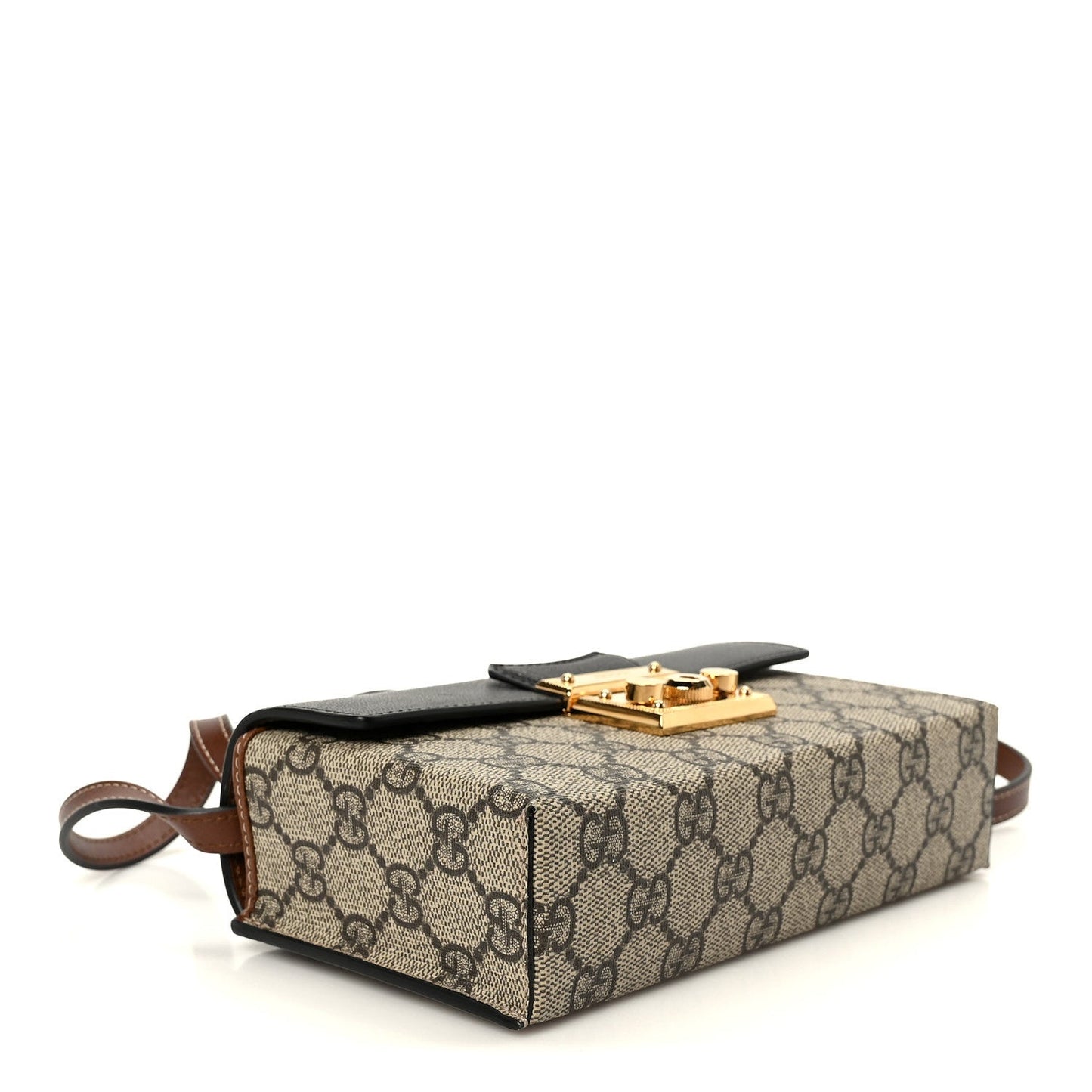 GG Supreme Monogram Calfskin Mini Padlock Top Handle Shoulder Bag Beige Black Cuir