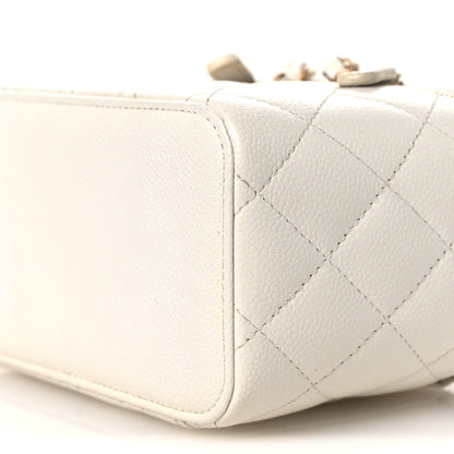 Shiny Caviar Quilted Pick Me Up Vanity Case White