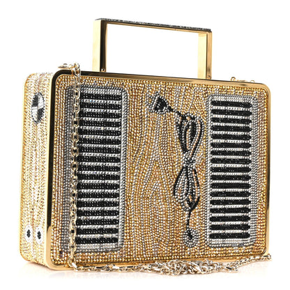 Crystal Turntable Scratch Minaudiere Clutch Champagne