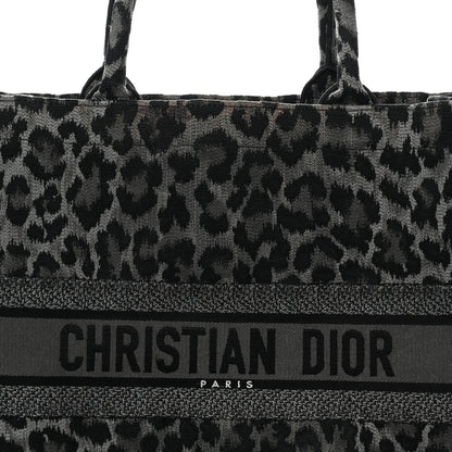 Canvas Mizza Embroidered Large Leopard Book Tote Grey