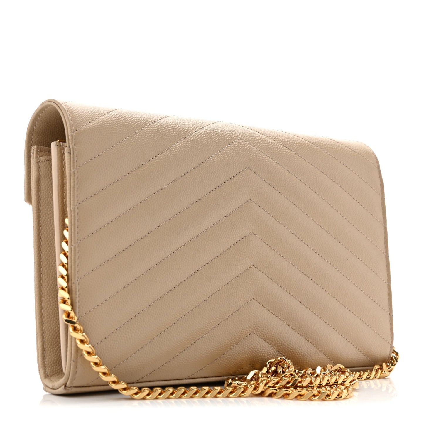Grain De Poudre Matelasse Chevron Monogram Chain Wallet Dark Beige
