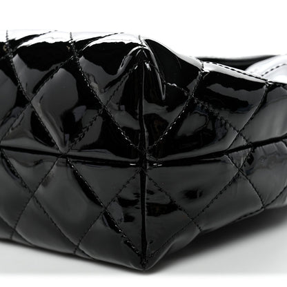 Patent Quilted Large Coco Shine Accordion Flap Black