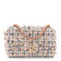 Tweed Quilted Mini Rectangular Flap Light Blue Pink Gold White