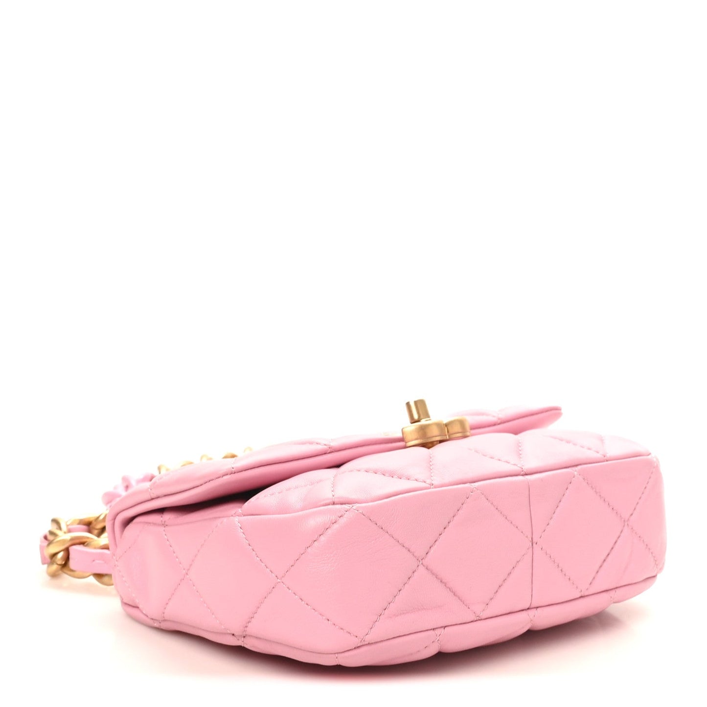 Lambskin Quilted Mini Lacquered Chain Flap Pink