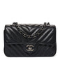 Metallic Caviar Chevron Quilted Mini Rectangular Flap Black