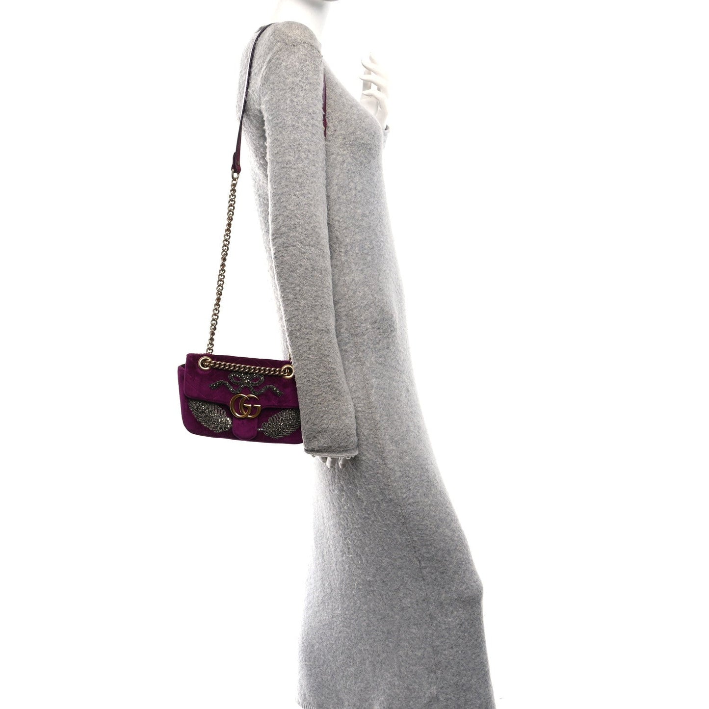 Velvet Matelasse Embroidered Mini GG Marmont Shoulder Bag Bordeaux