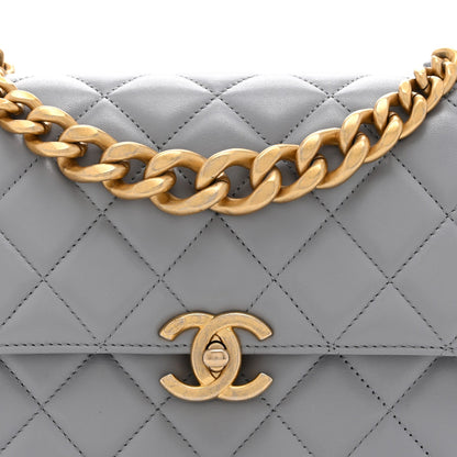 Caflskin Quilted Dual Handle Chain Flap Bag Grey