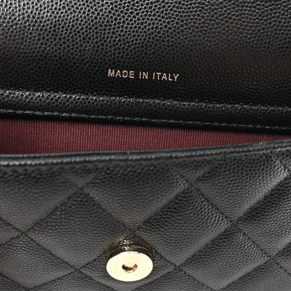 Caviar Quilted Flap Phone Holder With Chain Black
