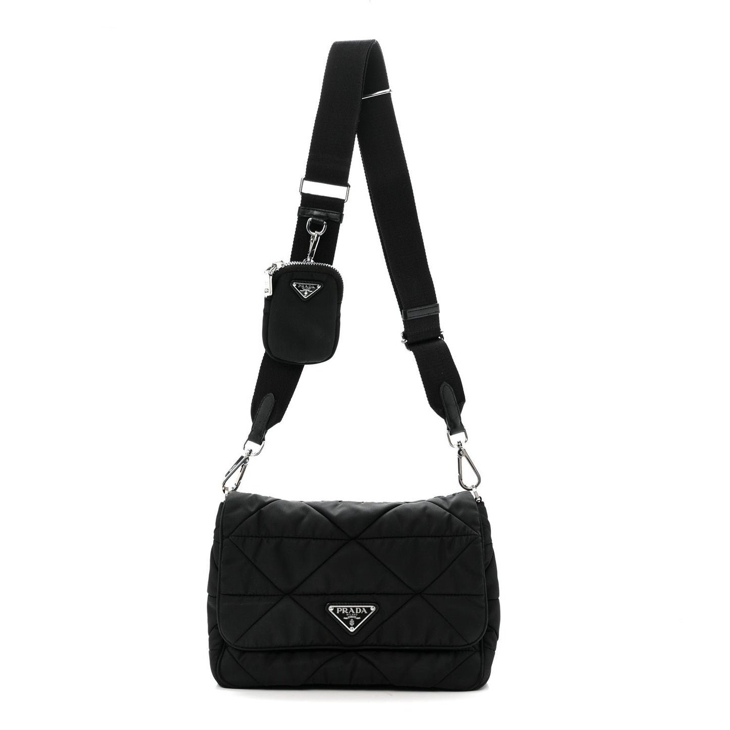 Re-Nylon Quilted Padded Flap Shoulder Bag Black
