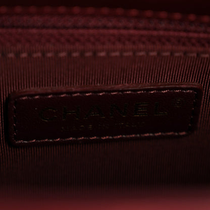 Glazed Calfskin Quilted Small Gold Bar Tote Red
