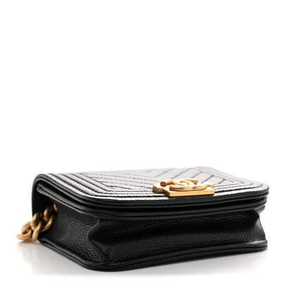 Caviar Chevron Quilted Boy Flap Waist Belt Bag Black