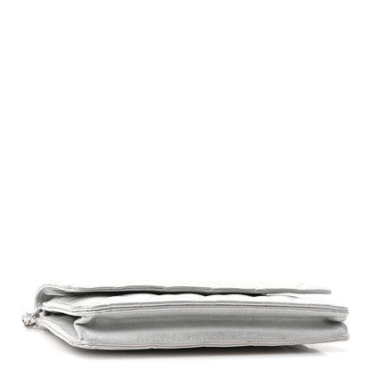 Metallic Lambskin Quilted Wallet On Chain WOC Silver