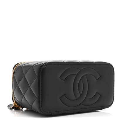 Lambskin Enamel Quilted Small Coco Hearts Vanity Case With Chain Black