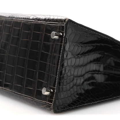Shiny Porosus Crocodile Kelly Sellier 28 Gris Elephant