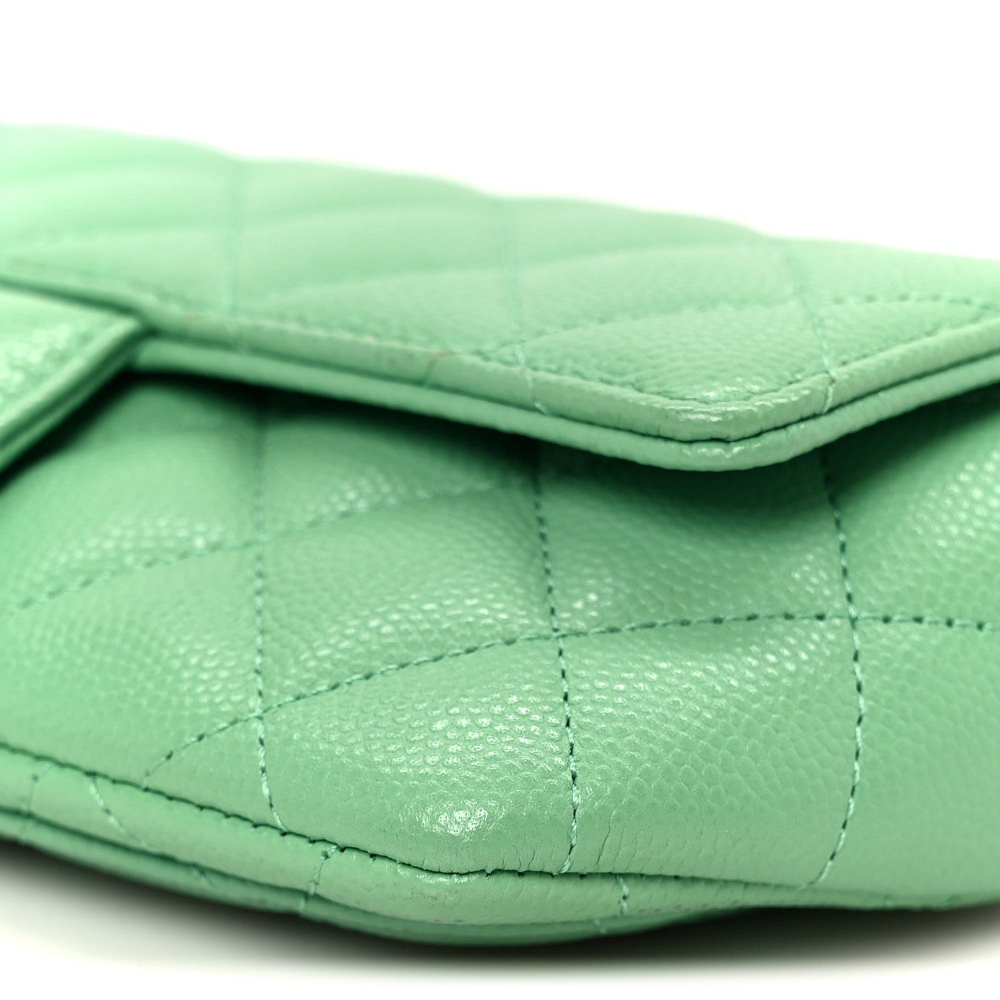 Caviar Quilted Flap Phone Holder With Chain Green