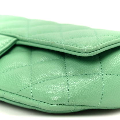 Caviar Quilted Flap Phone Holder With Chain Green