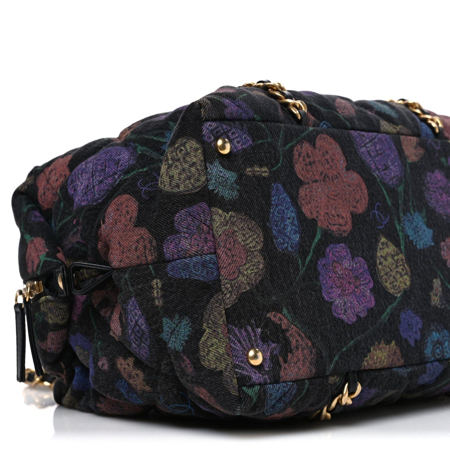 Denim Printed Destination Chenonceau Shoulder Bag Charcoal Multicolor