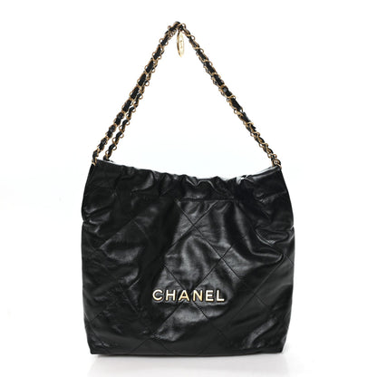 Shiny Calfskin Quilted Small Chanel 22 Black