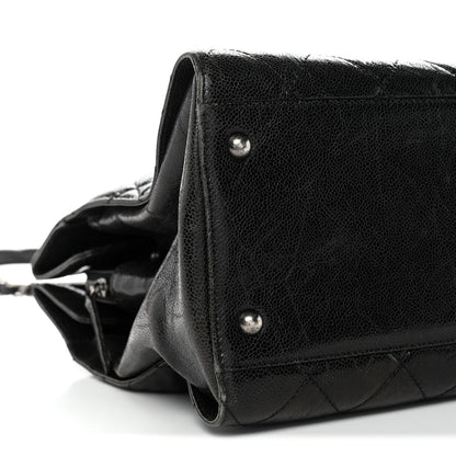 Crumpled Grained Calfskin Quilted CC Crave Tote Black
