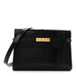 Shiny Calfskin Crocodile Embossed Manhattan Baguette Black