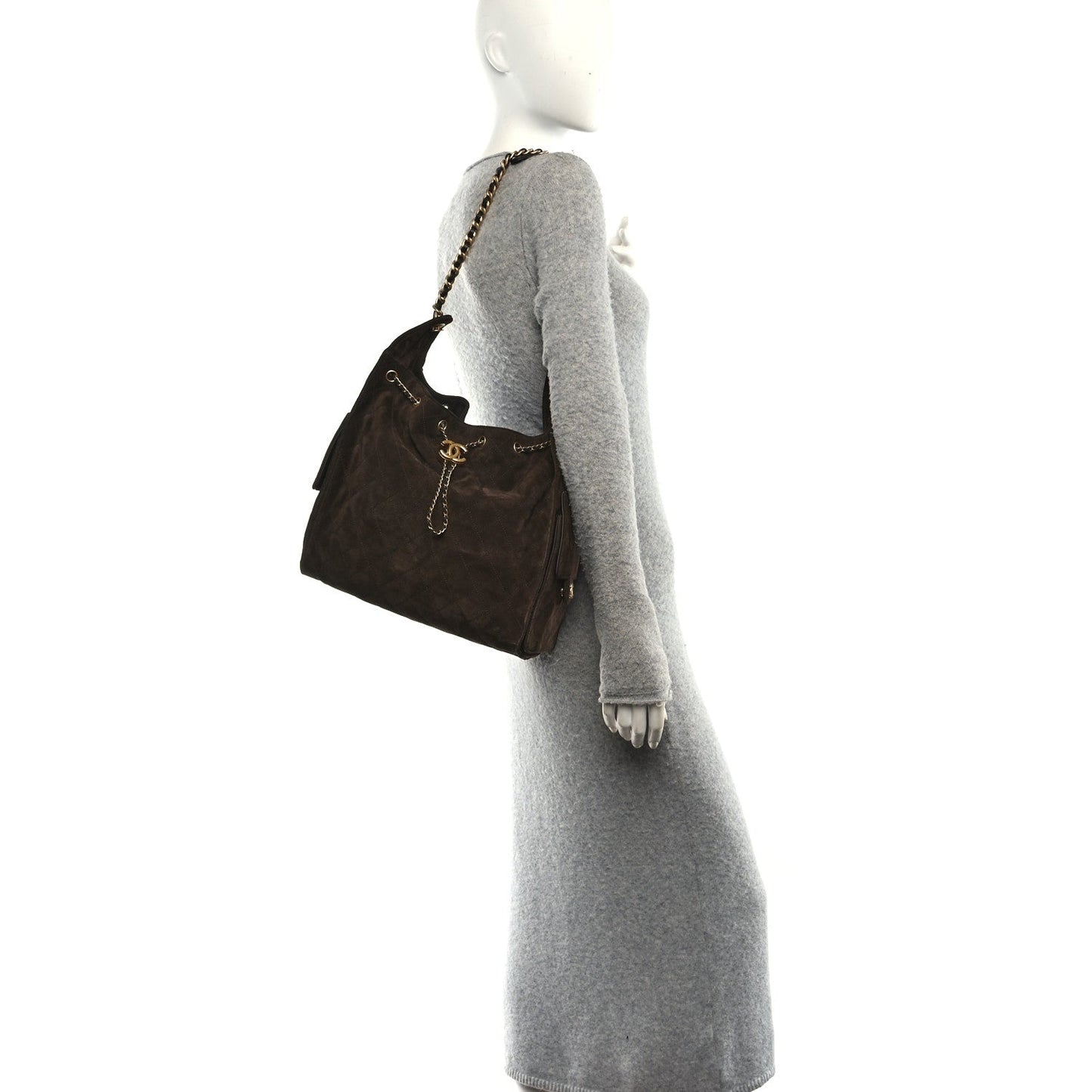Suede Quilted Medium Chanel 25 Handbag Dark Brown