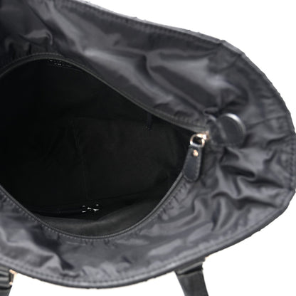 Nylon Calfskin Quilted CC Paris New York Tote Bag Black
