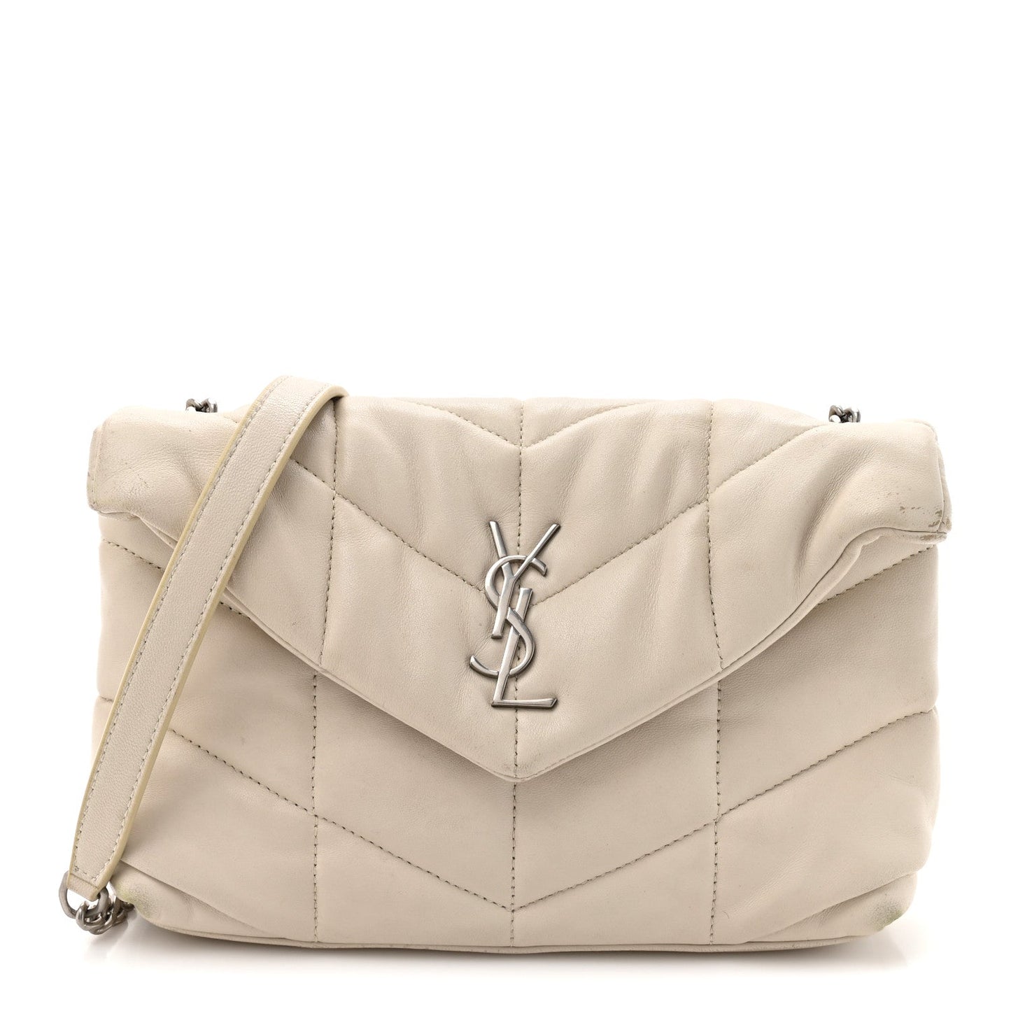 Lambskin Quilted Toy Loulou Puffer Monogram Chain Satchel Crema Soft