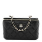 Lambskin Quilted Small Vanity Case With Chain Black