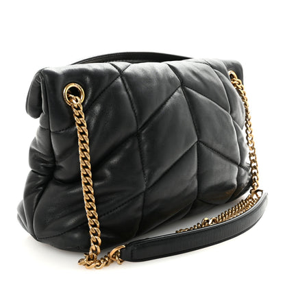 Lambskin Quilted Small Loulou Puffer Monogram Chain Satchel Black