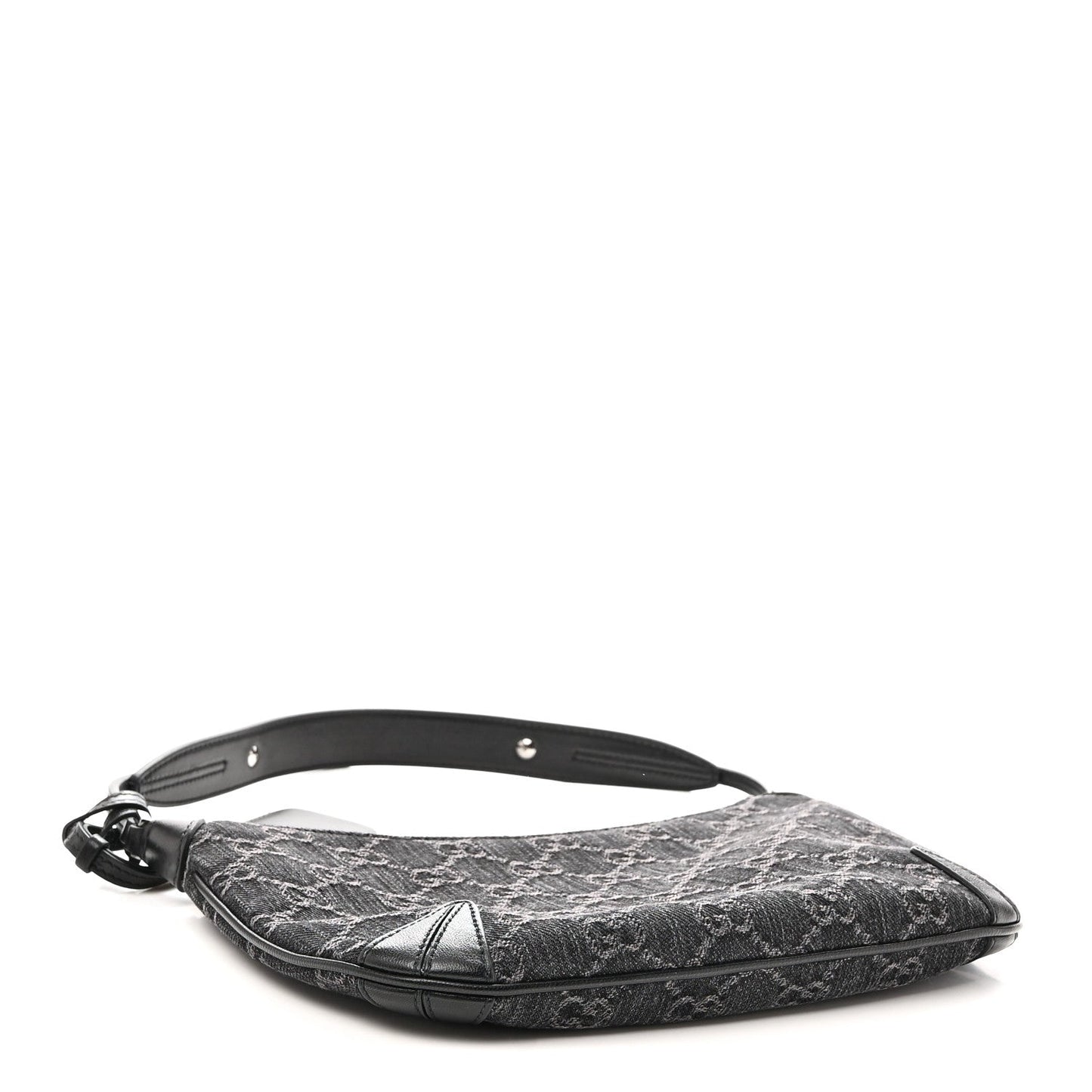 Jacquard Black Denim GG Monogram Horsebit Slim Small Shoulder Bag Black Grey