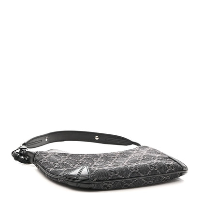 Jacquard Black Denim GG Monogram Horsebit Slim Small Shoulder Bag Black Grey