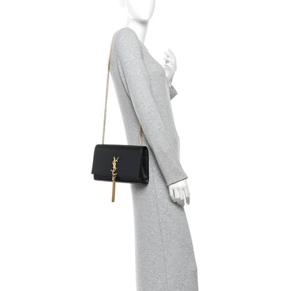 Smooth Calfskin Medium Classic Monogram Kate Tassel Satchel Black