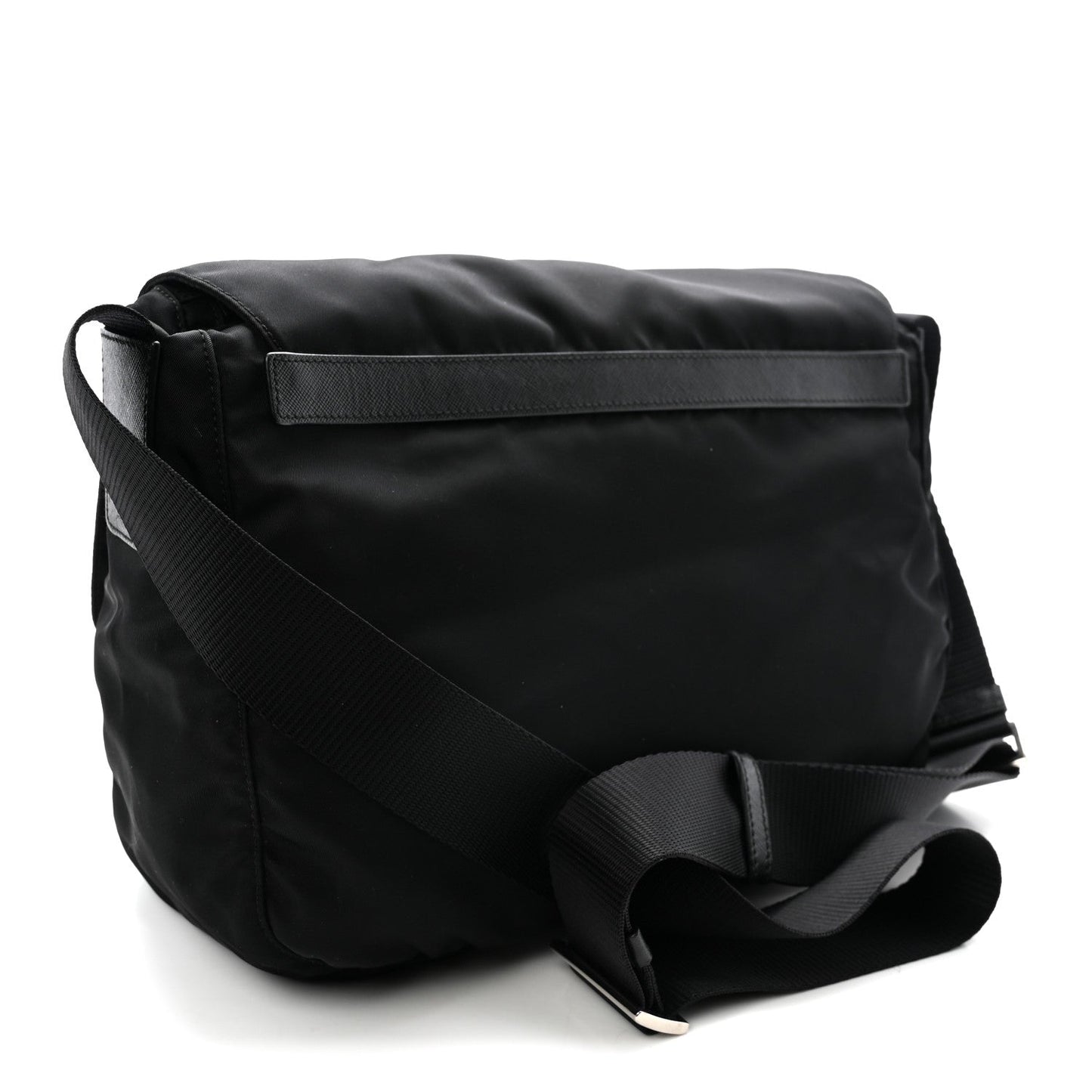 Tessuto Nylon Saffiano Double Buckle Messenger Shoulder Bag Black