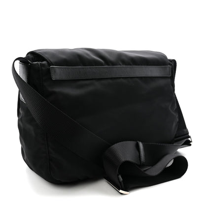 Tessuto Nylon Saffiano Double Buckle Messenger Shoulder Bag Black