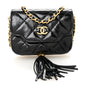 Crumpled Patent Lambskin Quilted Tassel Clutch With Chain Black